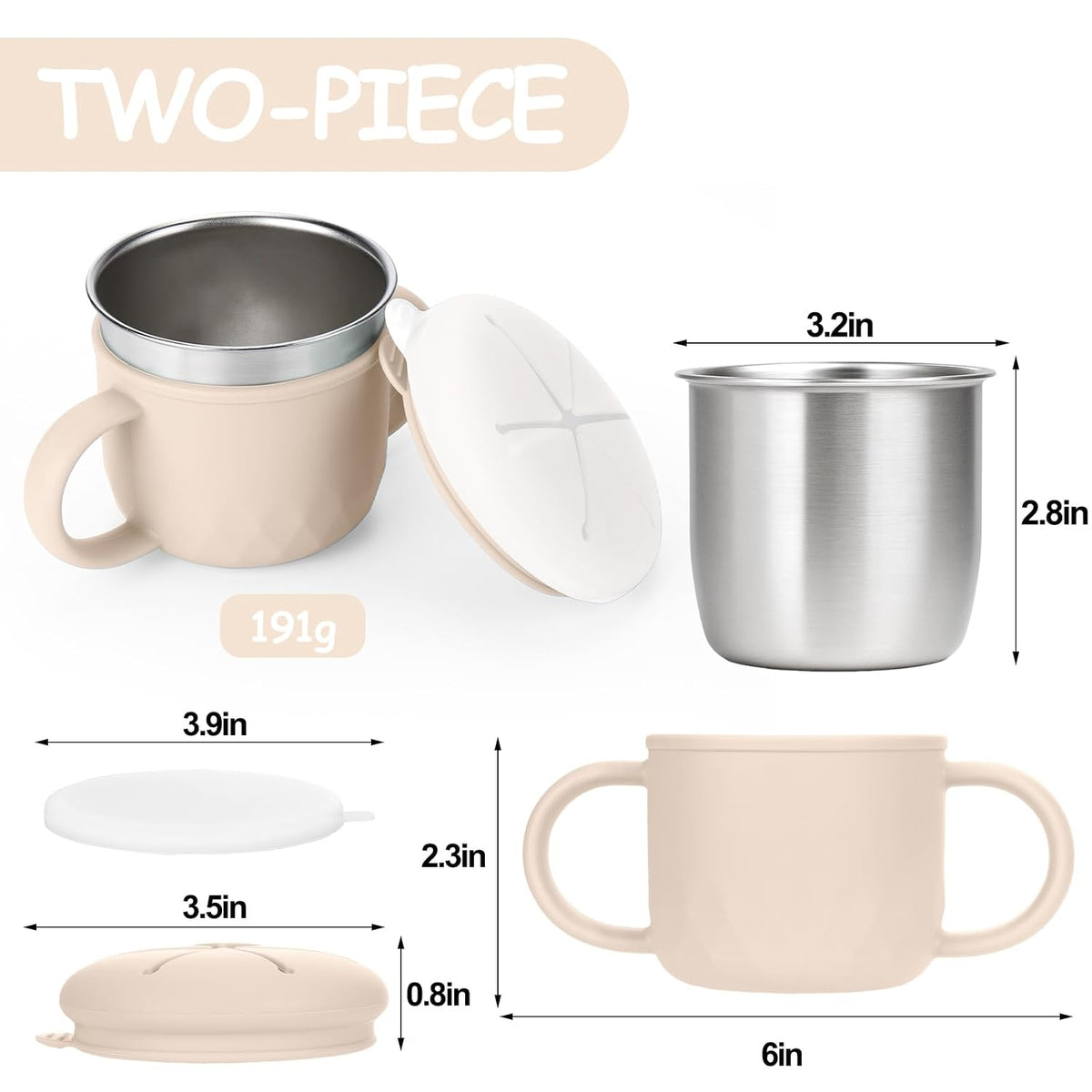 2-Pack Stainless Steel Snack Containers, 4-in-1 Spill proof Snack Cups With Silicone Lid and Handle, Dishwasher Safe Travel Snack Containers for Kids and Infants (Purple + Gray)