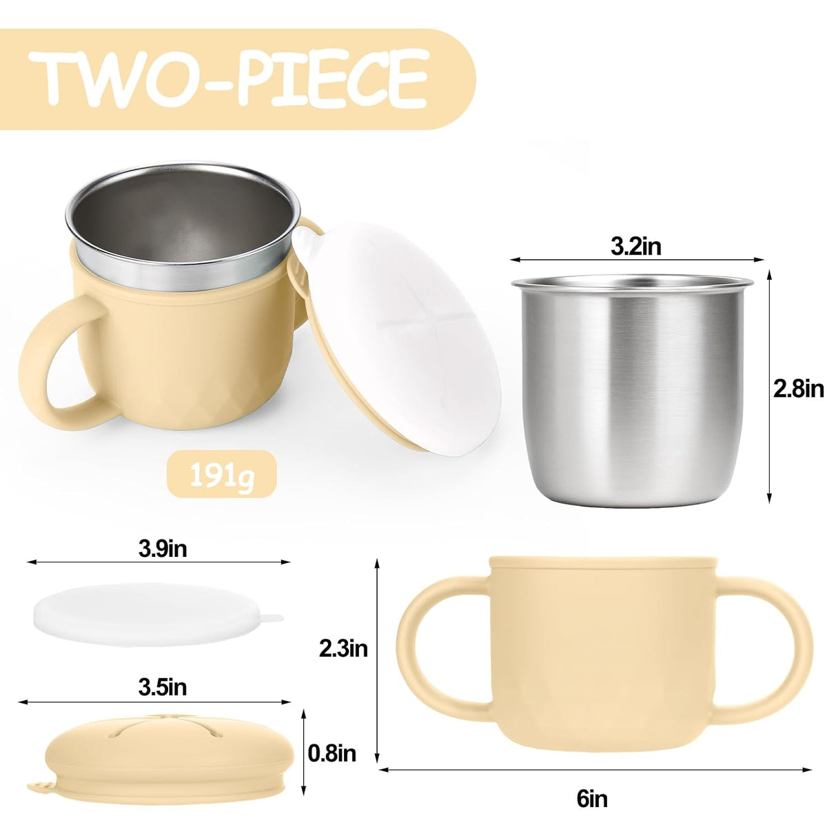 2-Pack Stainless Steel Snack Containers, 4-in-1 Spill proof Snack Cups With Silicone Lid and Handle, Dishwasher Safe Travel Snack Containers for Kids and Infants (Purple + Gray)