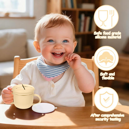 2-Pack Stainless Steel Snack Containers, 4-in-1 Spill proof Snack Cups With Silicone Lid and Handle, Dishwasher Safe Travel Snack Containers for Kids and Infants (Purple + Gray)