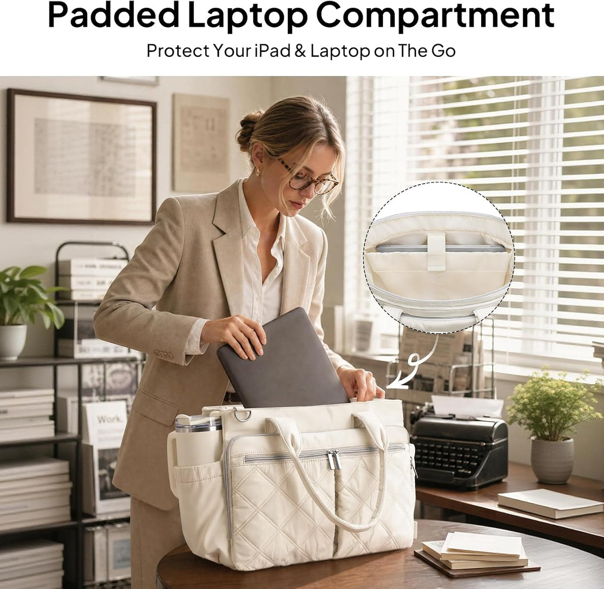 Teacher Tote Bag for Women Quilted Laptop Work Handbag for Travel