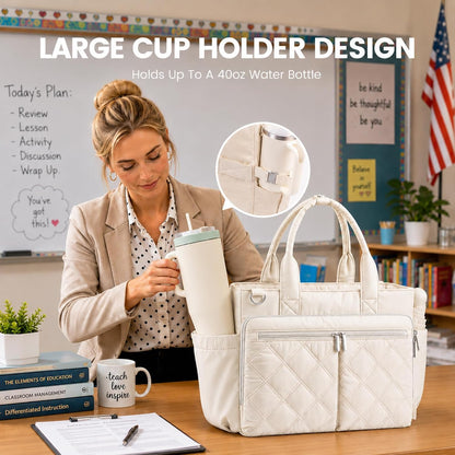 Teacher Tote Bag for Women Quilted Laptop Work Handbag for Travel