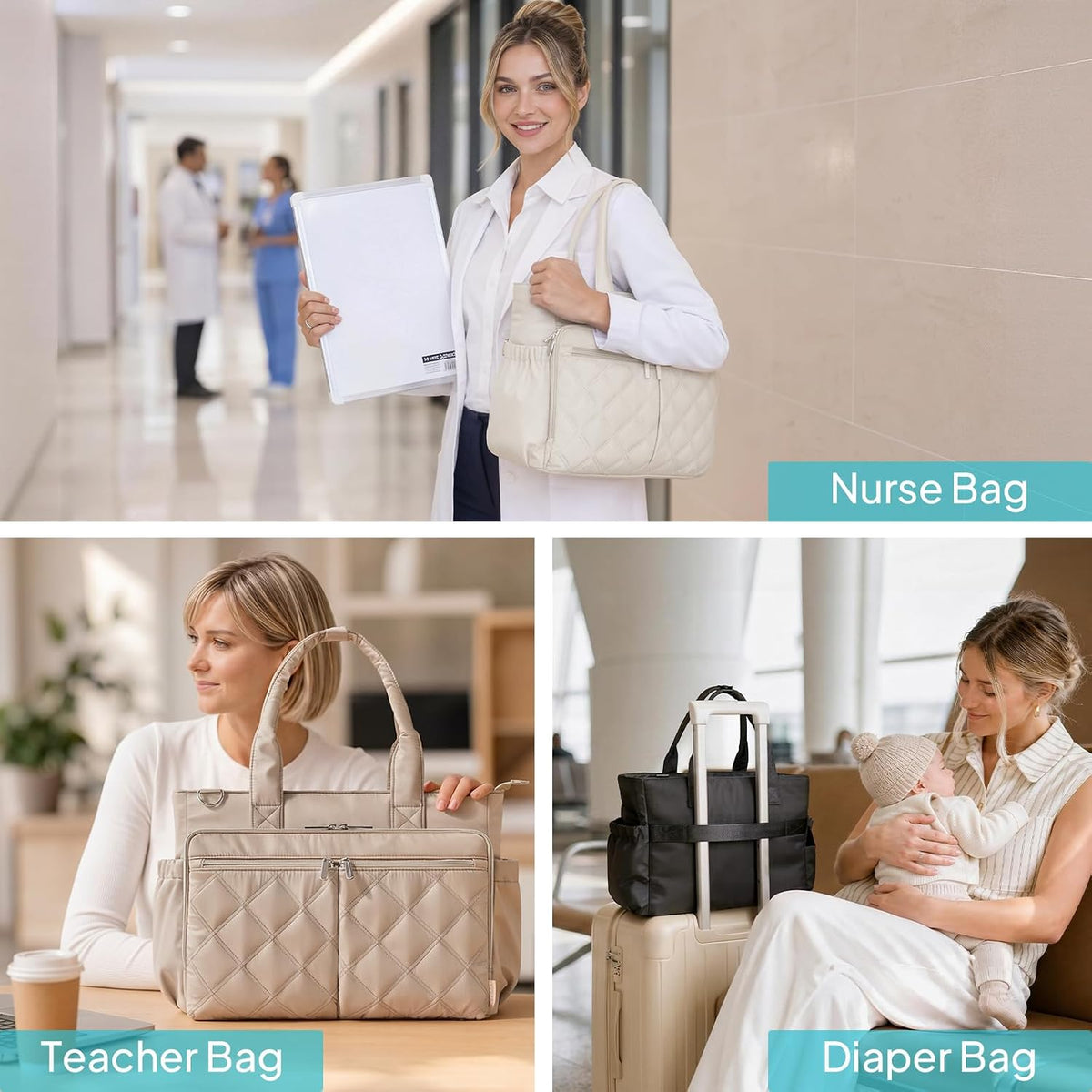 Teacher Tote Bag for Women Quilted Laptop Work Handbag for Travel