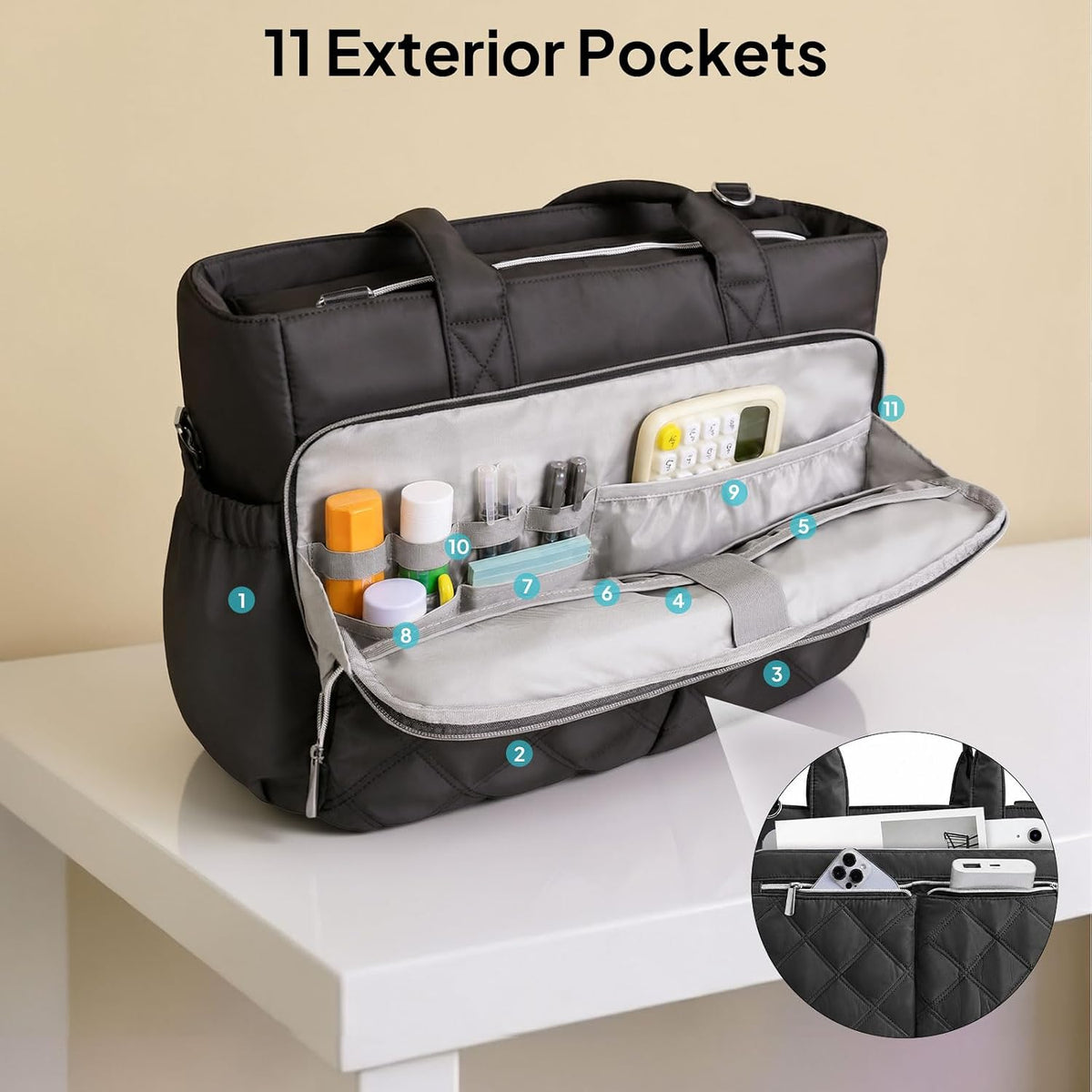Teacher Tote Bag for Women Quilted Laptop Work Handbag for Travel