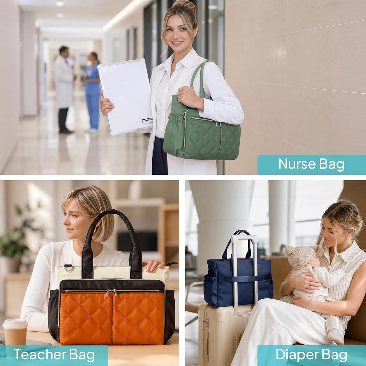 Teacher Tote Bag for Women Quilted Laptop Work Handbag for Travel