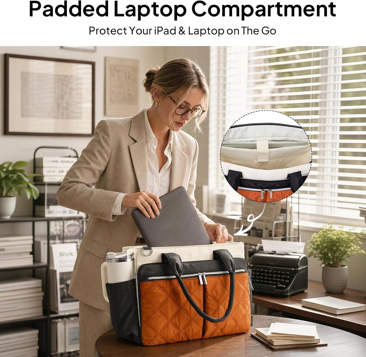 Teacher Tote Bag for Women Quilted Laptop Work Handbag for Travel