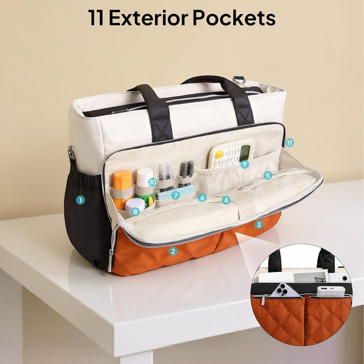 Teacher Tote Bag for Women Quilted Laptop Work Handbag for Travel