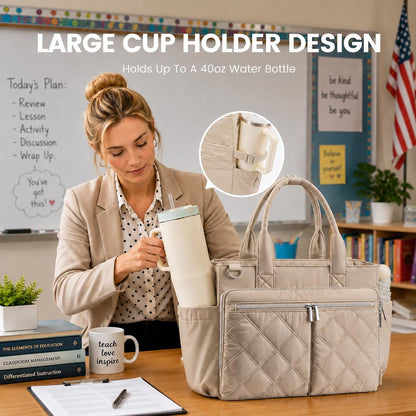 Teacher Tote Bag for Women Quilted Laptop Work Handbag for Travel