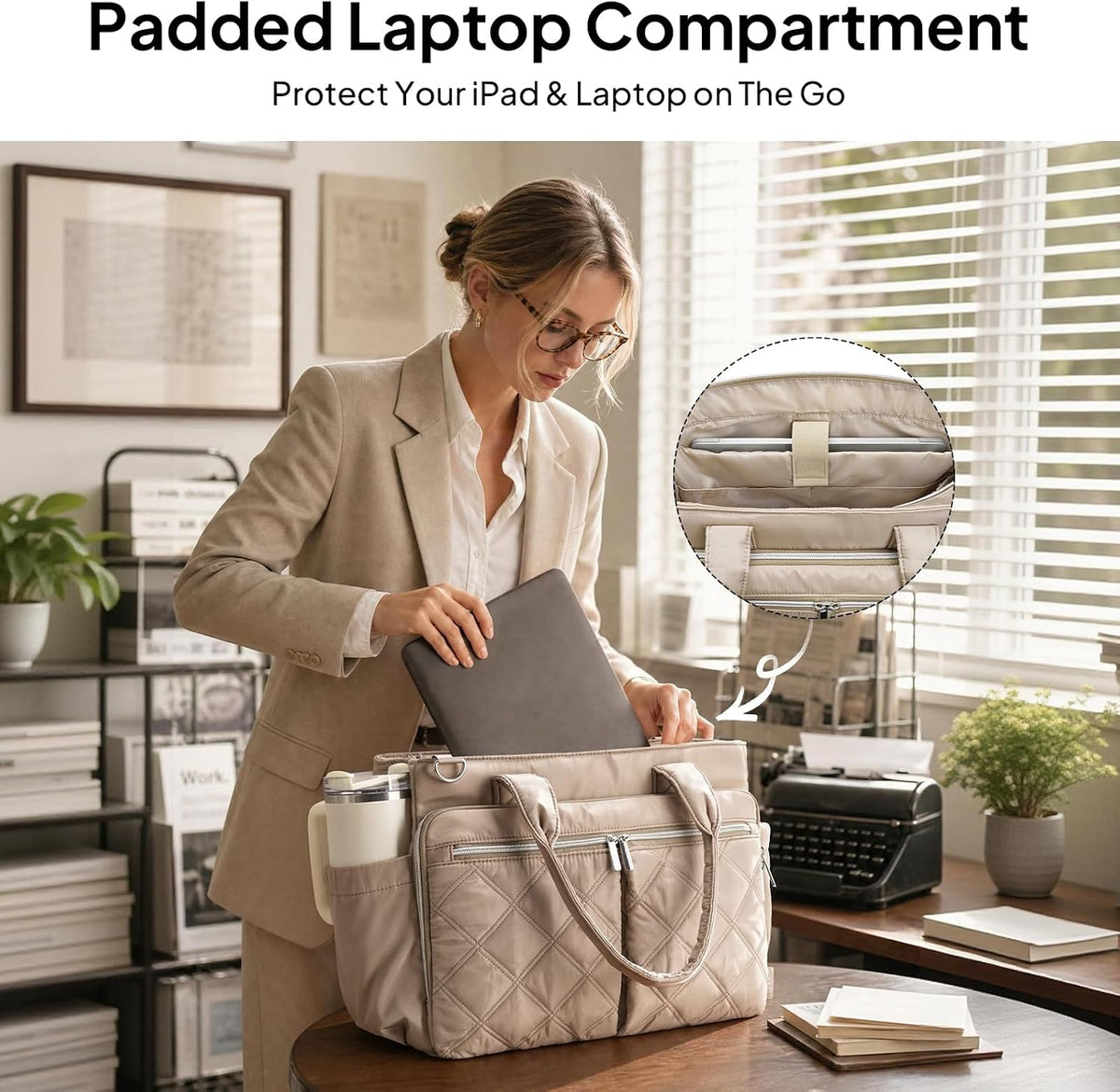 Teacher Tote Bag for Women Quilted Laptop Work Handbag for Travel