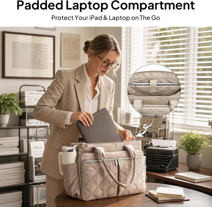Teacher Tote Bag for Women Quilted Laptop Work Handbag for Travel