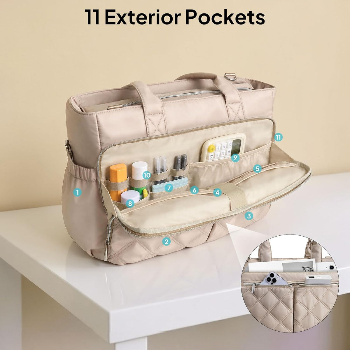 Teacher Tote Bag for Women Quilted Laptop Work Handbag for Travel