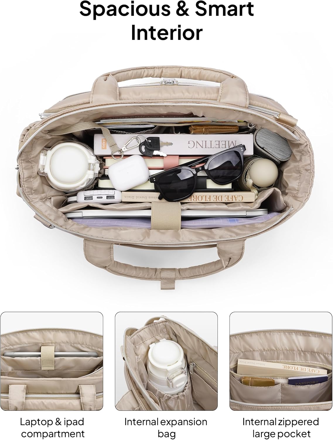 Teacher Tote Bag for Women Quilted Laptop Work Handbag for Travel