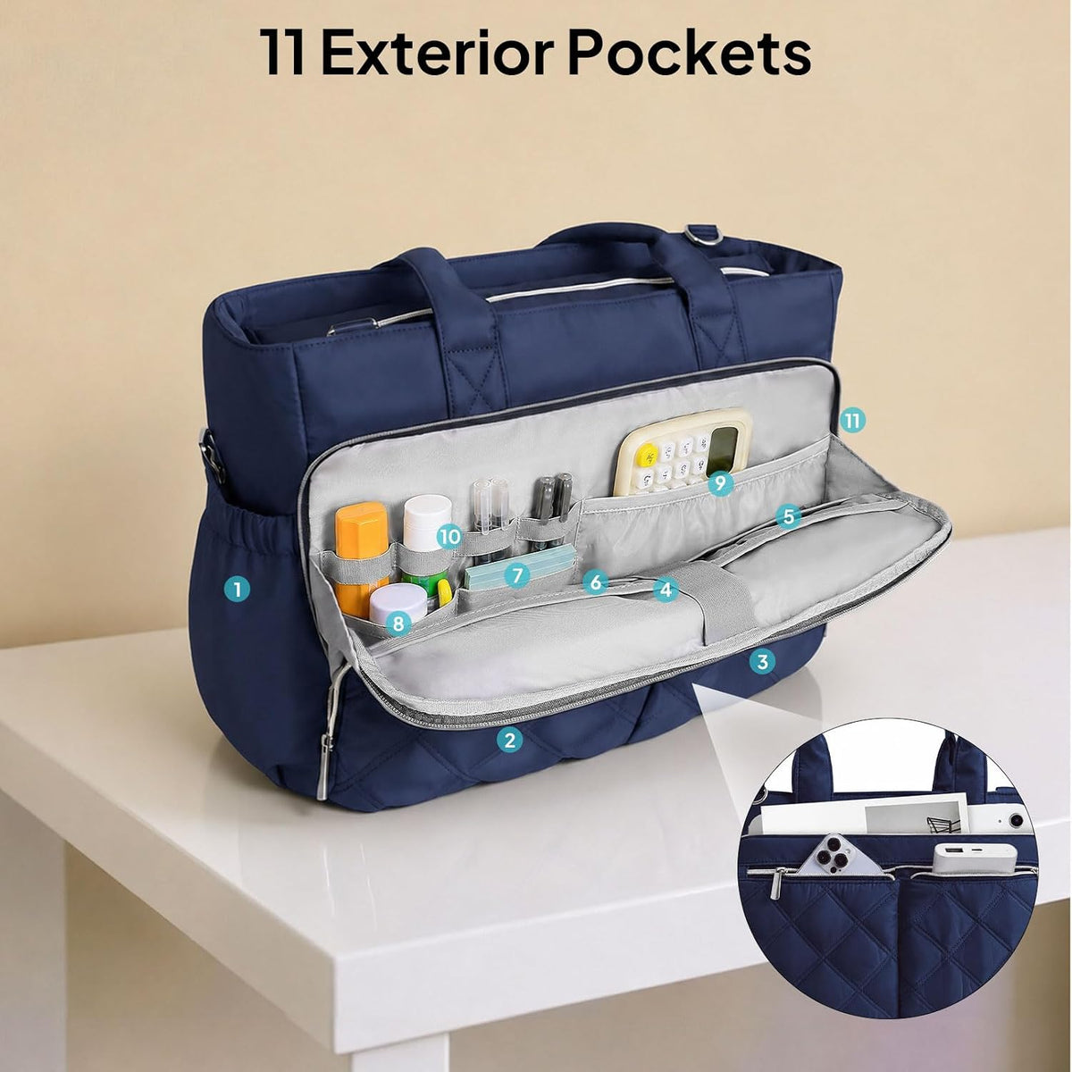 Teacher Tote Bag for Women Quilted Laptop Work Handbag for Travel