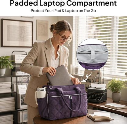 Teacher Tote Bag for Women Quilted Laptop Work Handbag for Travel