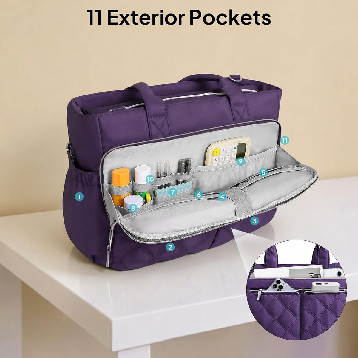 Teacher Tote Bag for Women Quilted Laptop Work Handbag for Travel