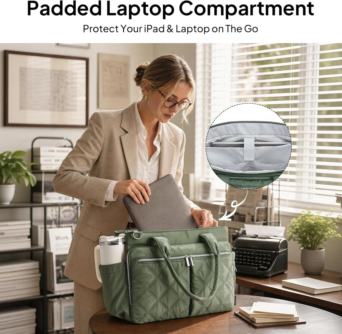 Teacher Tote Bag for Women Quilted Laptop Work Handbag for Travel