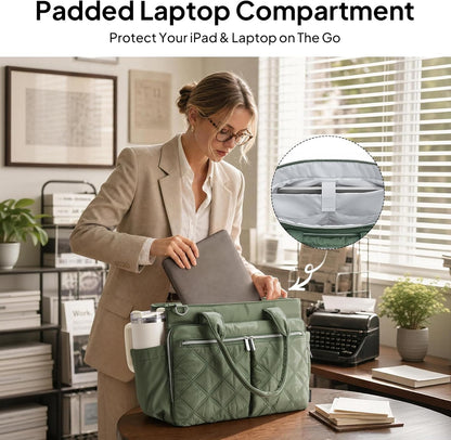 Teacher Tote Bag for Women Quilted Laptop Work Handbag for Travel