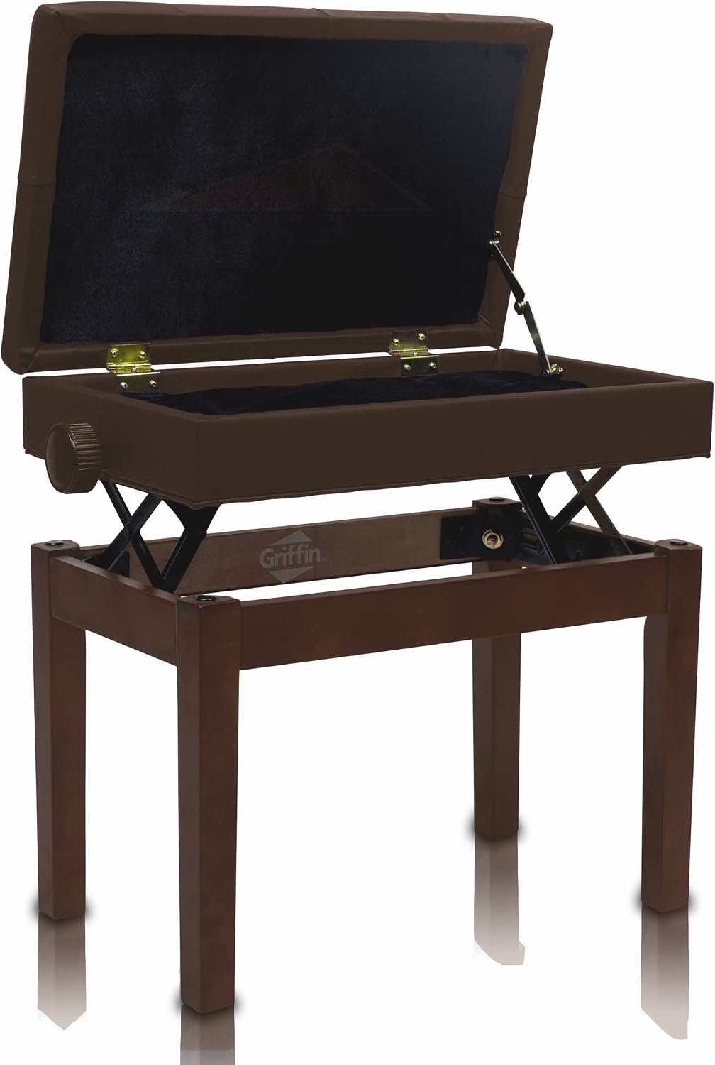 Adjustable Piano Bench (ErgonomicPRO-X Series) – Vintage Brown PU Leather, Keyboard Stool, Music Storage Seat for Home & Studio