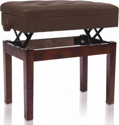 Adjustable Piano Bench (ErgonomicPRO-X Series) – Vintage Brown PU Leather, Keyboard Stool, Music Storage Seat for Home & Studio
