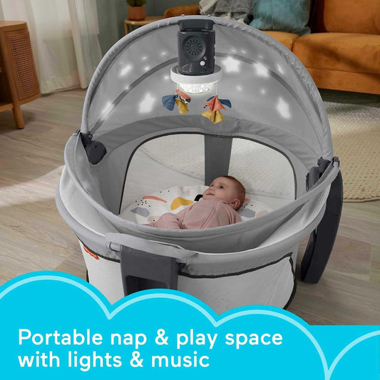 Portable Baby Bassinet and Play Space Deluxe On-the-Go Projection Dome with Lights Music and Canopy, Paper Shapes