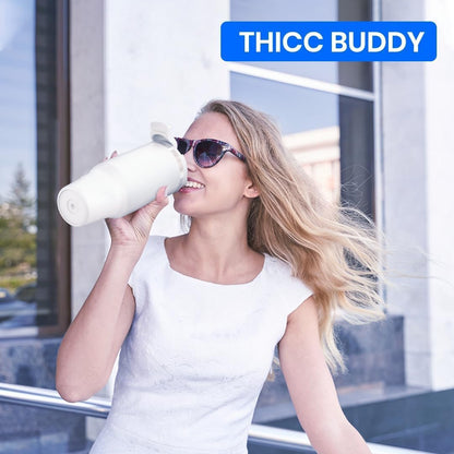 Thicc Buddy 16oz Tumbler - Insulated Stainless Steel (Cinnamon) | Double-wall vacuum insulated | Spill-proof flip lid | 18/8 premium stainless steel | Cup-holder friendly - Colors A