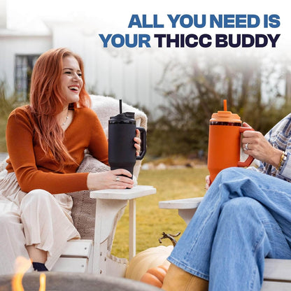 Thicc Buddy 16oz Tumbler - Insulated Stainless Steel (Cinnamon) | Double-wall vacuum insulated | Spill-proof flip lid | 18/8 premium stainless steel | Cup-holder friendly - Colors A