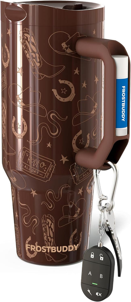 Thicc Buddy 16oz Tumbler - Insulated Stainless Steel (Cinnamon) | Double-wall vacuum insulated | Spill-proof flip lid | 18/8 premium stainless steel | Cup-holder friendly - Colors A