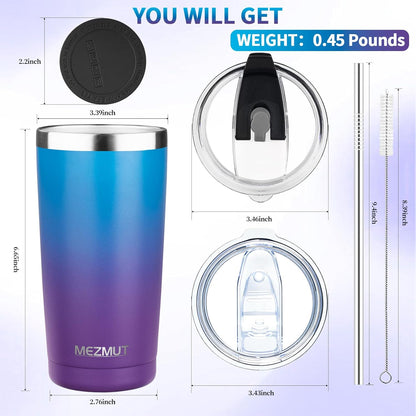 20oz Insulated Tumbler Travel Coffee Mug with Lid Straw(Lavender,1) | 18/8 Stainless Steel Double Wall Vacuum Spill Proof Metal Insulated Tumbler with Daul Lid and Straw, Hot or Iced Coffee Cup
