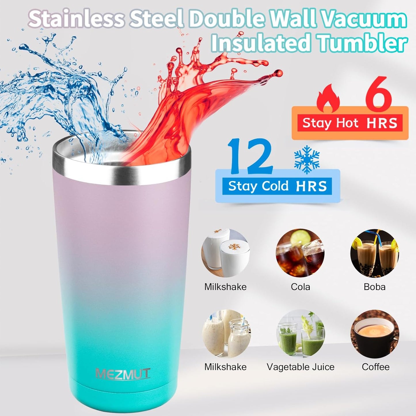 20oz Insulated Tumbler Travel Coffee Mug with Lid Straw(Lavender,1) | 18/8 Stainless Steel Double Wall Vacuum Spill Proof Metal Insulated Tumbler with Daul Lid and Straw, Hot or Iced Coffee Cup