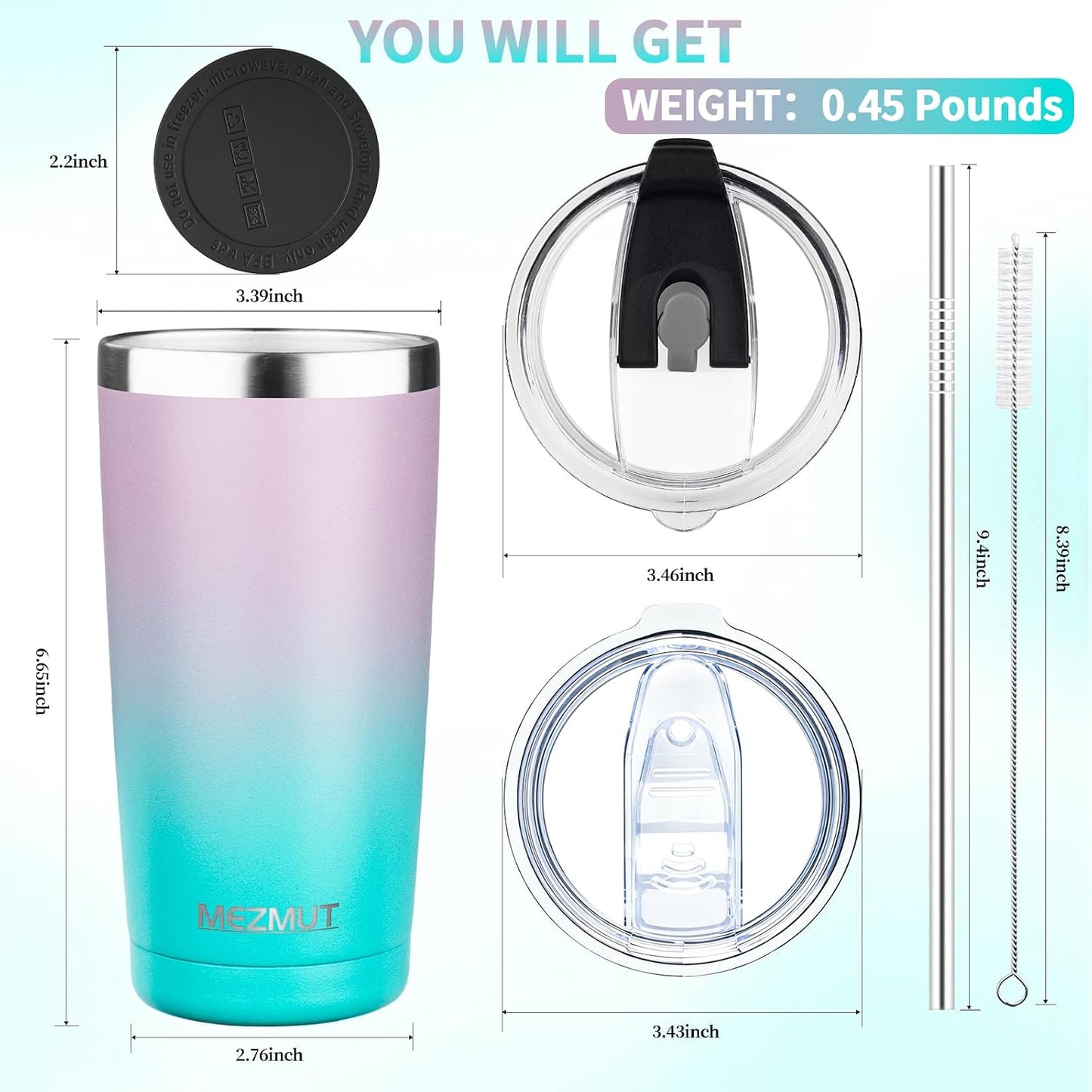 20oz Insulated Tumbler Travel Coffee Mug with Lid Straw(Lavender,1) | 18/8 Stainless Steel Double Wall Vacuum Spill Proof Metal Insulated Tumbler with Daul Lid and Straw, Hot or Iced Coffee Cup