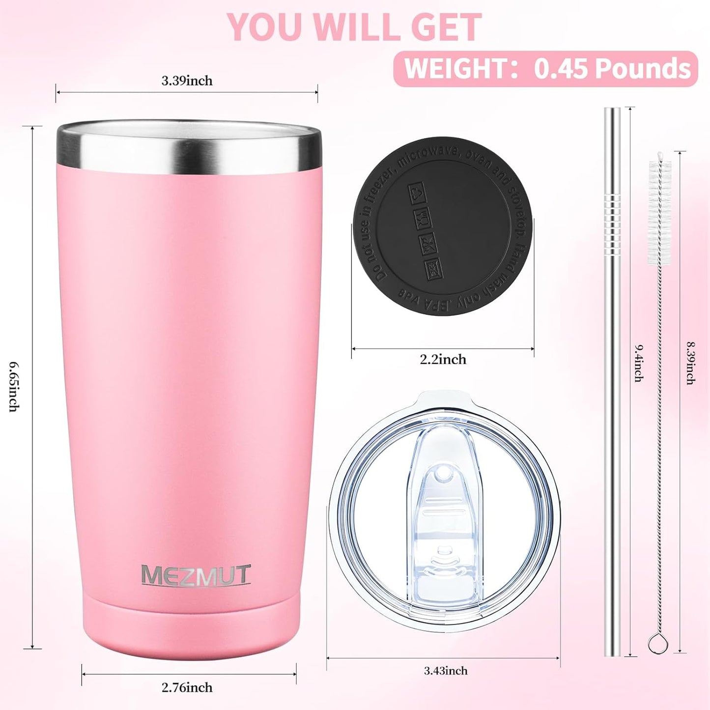 20oz Insulated Tumbler Travel Coffee Mug with Lid Straw(Lavender,1) | 18/8 Stainless Steel Double Wall Vacuum Spill Proof Metal Insulated Tumbler with Daul Lid and Straw, Hot or Iced Coffee Cup