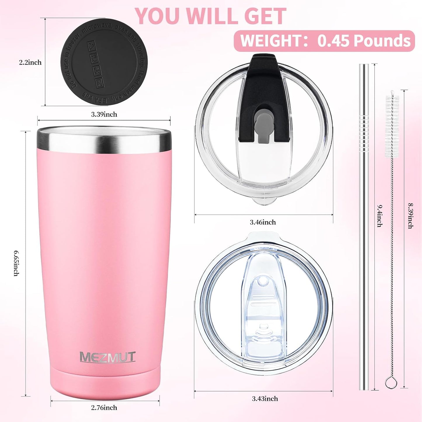20oz Insulated Tumbler Travel Coffee Mug with Lid Straw(Lavender,1) | 18/8 Stainless Steel Double Wall Vacuum Spill Proof Metal Insulated Tumbler with Daul Lid and Straw, Hot or Iced Coffee Cup