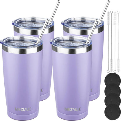 20oz Insulated Tumbler Travel Coffee Mug with Lid Straw(Lavender,1) | 18/8 Stainless Steel Double Wall Vacuum Spill Proof Metal Insulated Tumbler with Daul Lid and Straw, Hot or Iced Coffee Cup