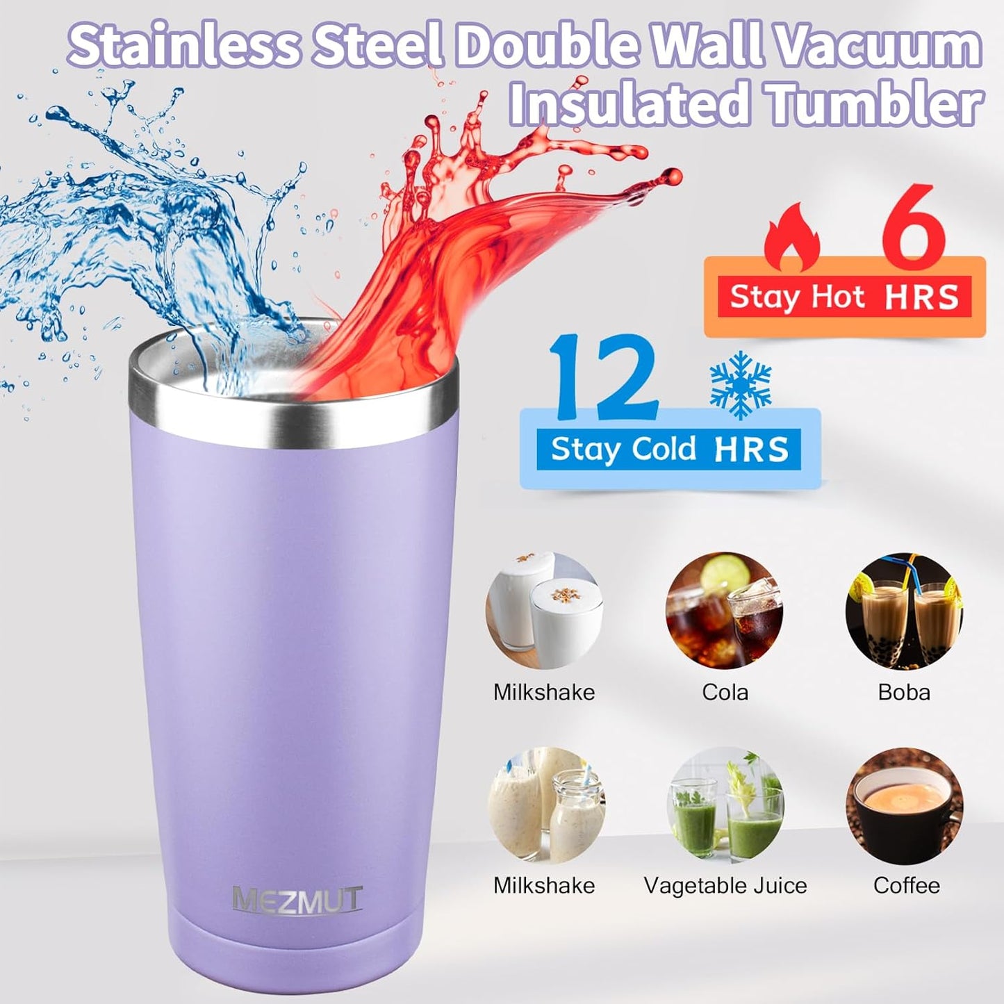 20oz Insulated Tumbler Travel Coffee Mug with Lid Straw(Lavender,1) | 18/8 Stainless Steel Double Wall Vacuum Spill Proof Metal Insulated Tumbler with Daul Lid and Straw, Hot or Iced Coffee Cup