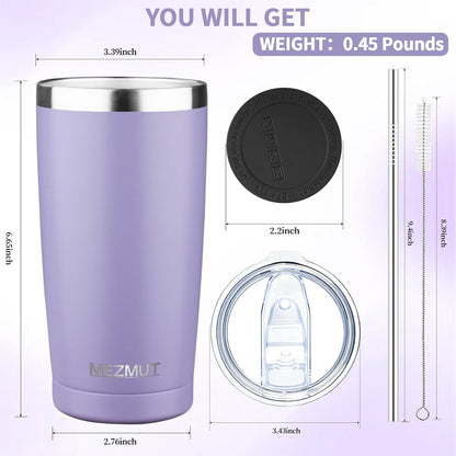 20oz Insulated Tumbler Travel Coffee Mug with Lid Straw(Lavender,1) | 18/8 Stainless Steel Double Wall Vacuum Spill Proof Metal Insulated Tumbler with Daul Lid and Straw, Hot or Iced Coffee Cup