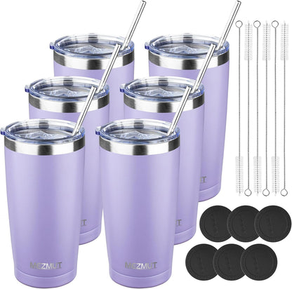 20oz Insulated Tumbler Travel Coffee Mug with Lid Straw(Lavender,1) | 18/8 Stainless Steel Double Wall Vacuum Spill Proof Metal Insulated Tumbler with Daul Lid and Straw, Hot or Iced Coffee Cup