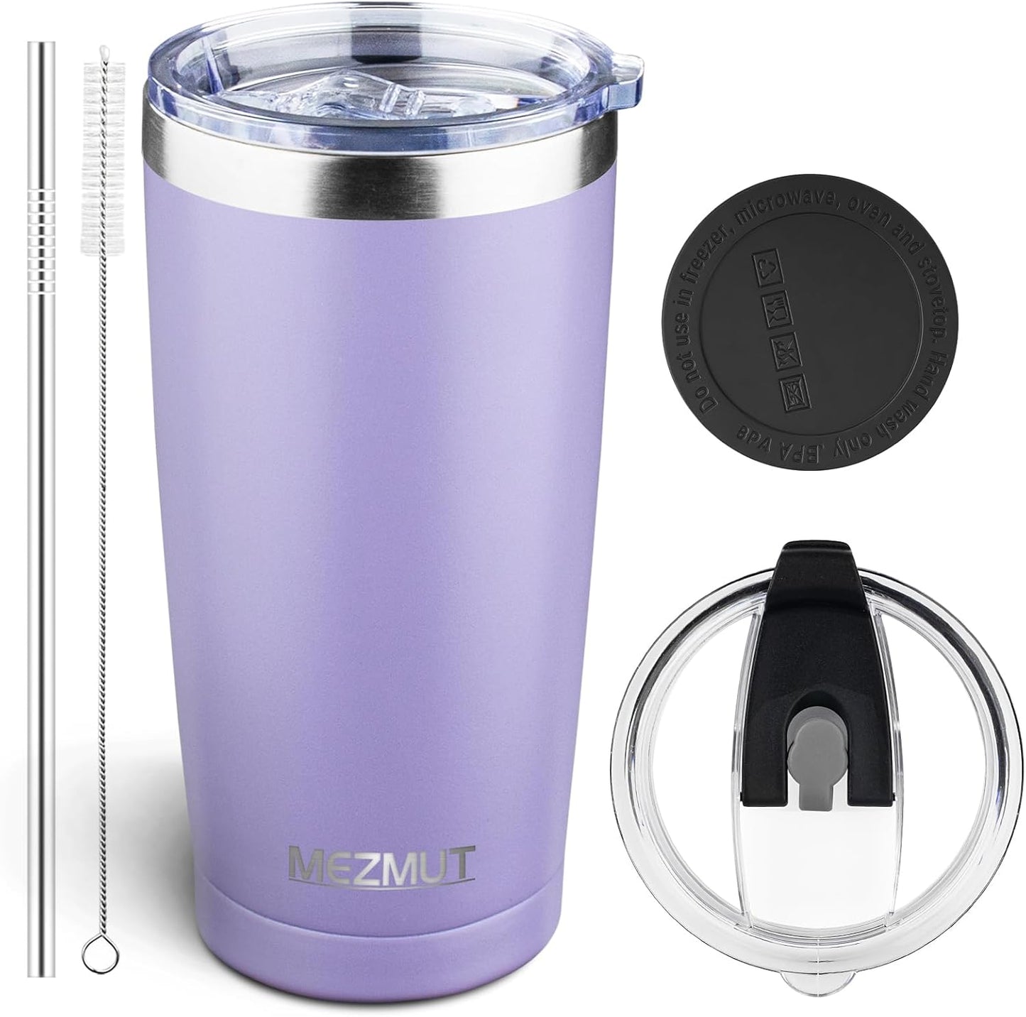 20oz Insulated Tumbler Travel Coffee Mug with Lid Straw(Lavender,1) | 18/8 Stainless Steel Double Wall Vacuum Spill Proof Metal Insulated Tumbler with Daul Lid and Straw, Hot or Iced Coffee Cup