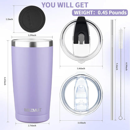 20oz Insulated Tumbler Travel Coffee Mug with Lid Straw(Lavender,1) | 18/8 Stainless Steel Double Wall Vacuum Spill Proof Metal Insulated Tumbler with Daul Lid and Straw, Hot or Iced Coffee Cup