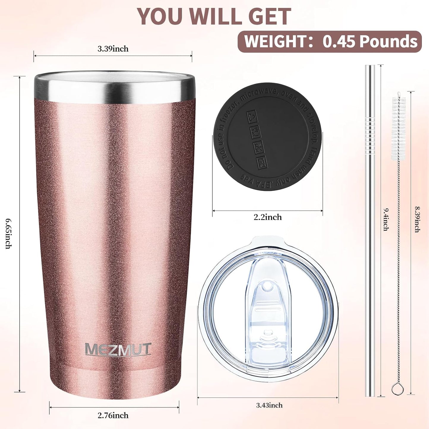 20oz Insulated Tumbler Travel Coffee Mug with Lid Straw(Lavender,1) | 18/8 Stainless Steel Double Wall Vacuum Spill Proof Metal Insulated Tumbler with Daul Lid and Straw, Hot or Iced Coffee Cup