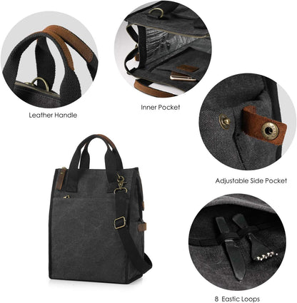 Insulated Canvas Lunch Bag for Women/Men-9.6 L Reusable Leakproof Lunch Tote Bag for Work Picnic Beach - Fashion Lunchbox for Men and Women with Shoulder Strap(Dark Grey)