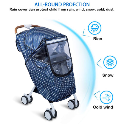 Stroller Rain Cover, Universal Single Stroller Weather Shield, Waterproof Windproof Breathable & Sun Protection, All-Weather Rain Snow Cold Protection, Baby Travel Essential with Storage Pocket