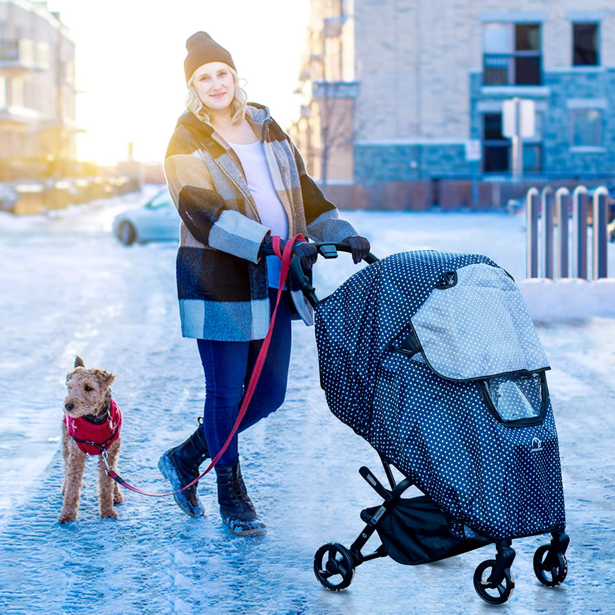 Stroller Rain Cover, Universal Single Stroller Weather Shield, Waterproof Windproof Breathable & Sun Protection, All-Weather Rain Snow Cold Protection, Baby Travel Essential with Storage Pocket