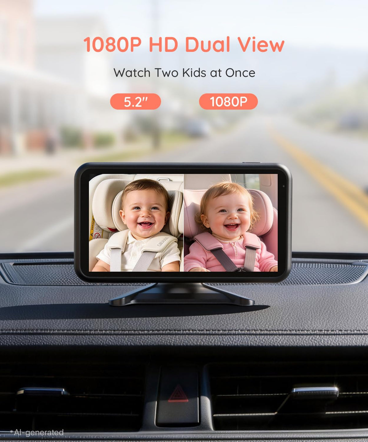 BM2 PRO Dual Baby Car Camera, 5.2" 1080P Baby Monitor