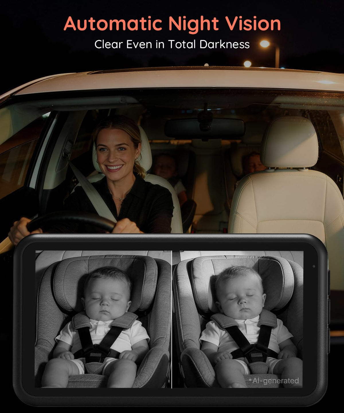BM2 PRO Dual Baby Car Camera, 5.2" 1080P Baby Monitor