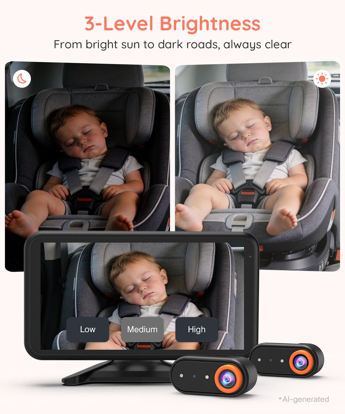 BM2 PRO Dual Baby Car Camera, 5.2" 1080P Baby Monitor