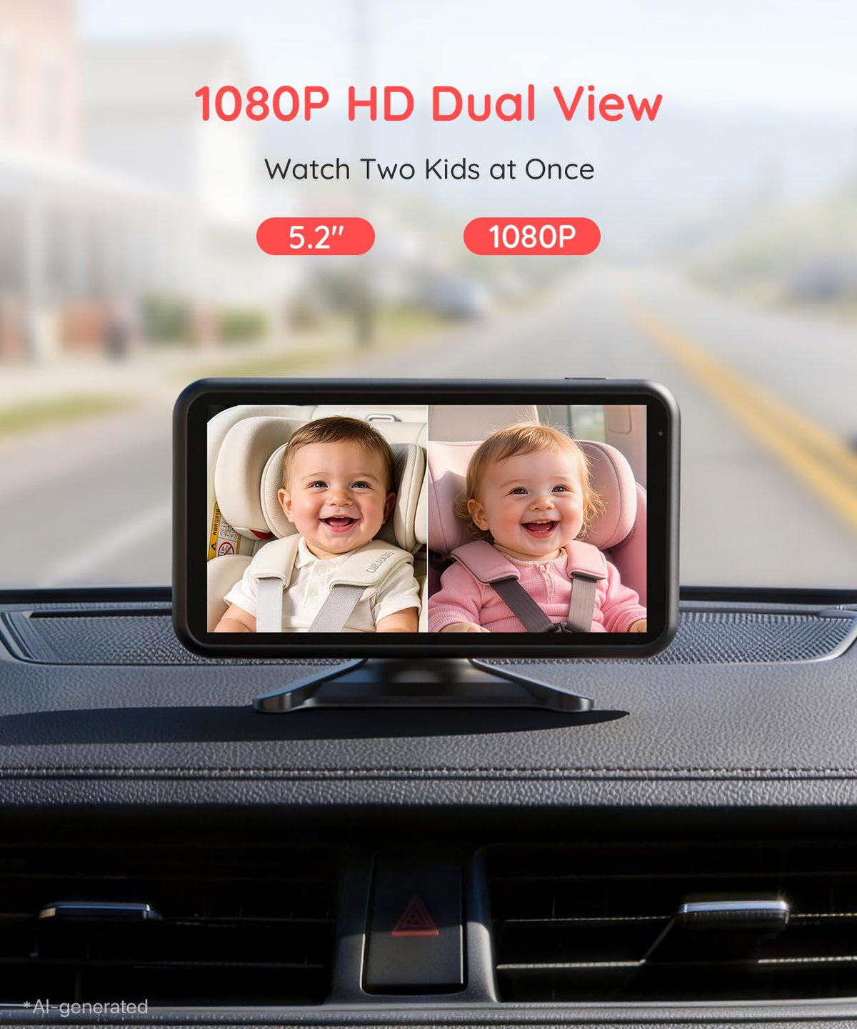 BM2 PRO Dual Baby Car Camera, 5.2" 1080P Baby Monitor
