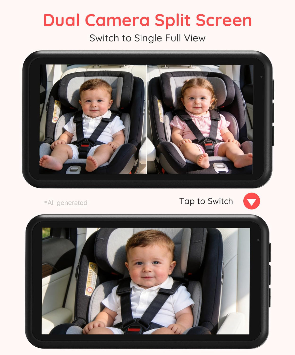 BM2 PRO Dual Baby Car Camera, 5.2" 1080P Baby Monitor