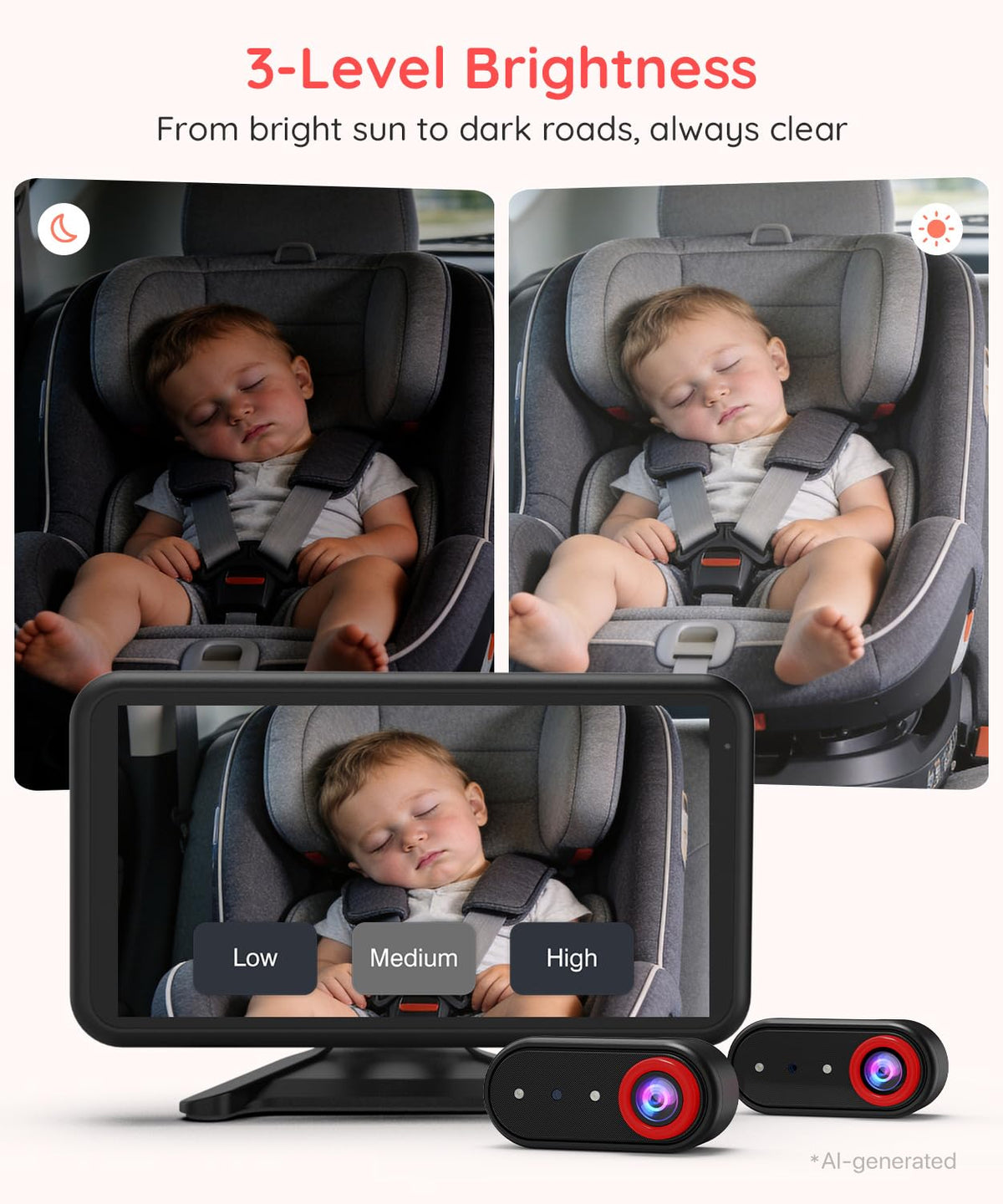 BM2 PRO Dual Baby Car Camera, 5.2" 1080P Baby Monitor