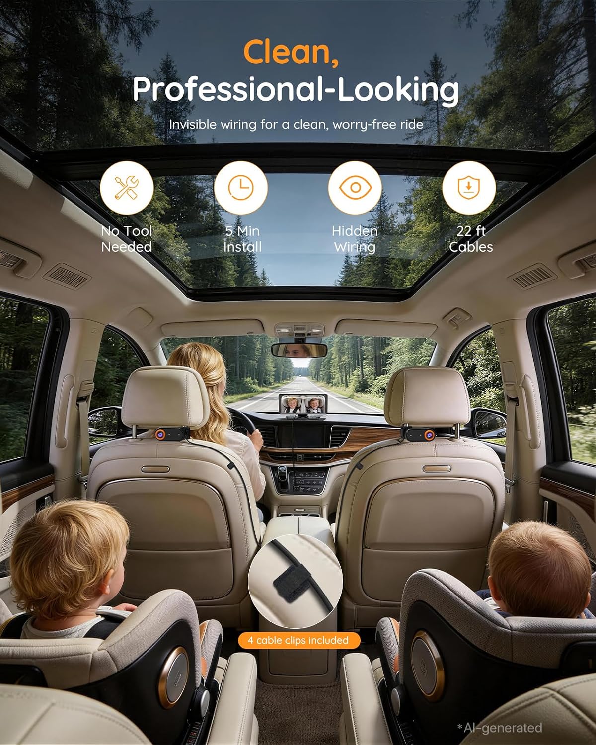 BM2 PRO Dual Baby Car Camera, 5.2" 1080P Baby Monitor