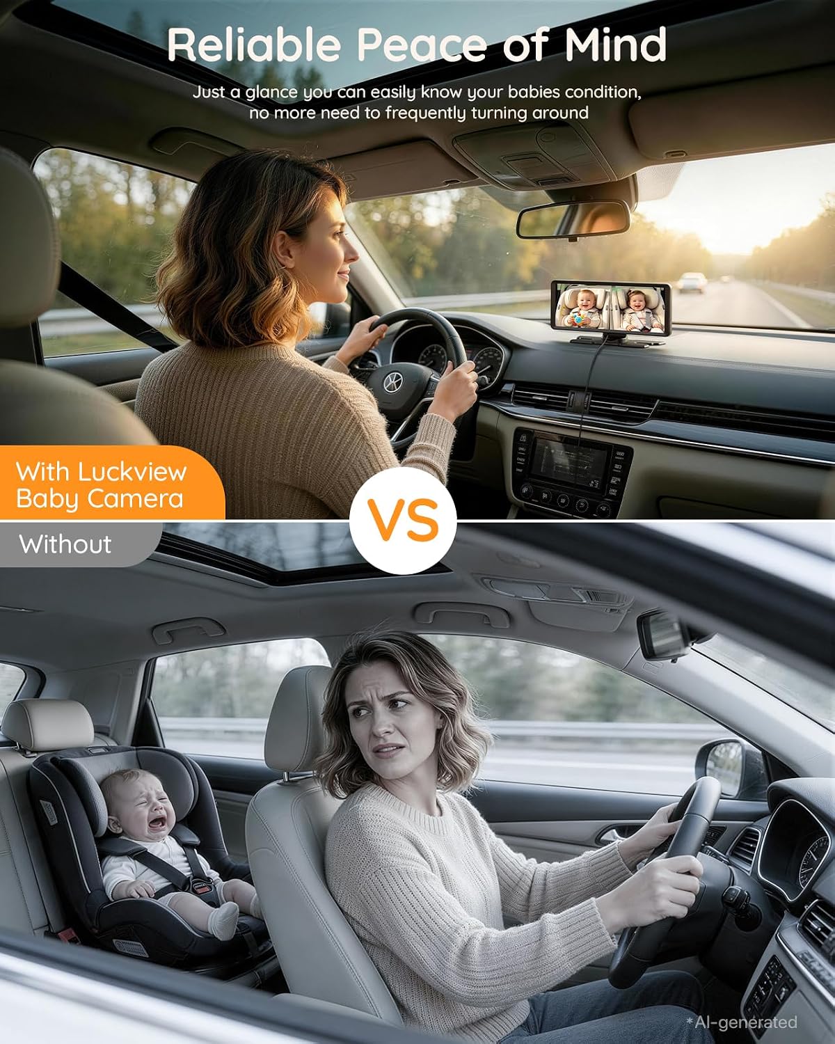 BM2 PRO Dual Baby Car Camera, 5.2" 1080P Baby Monitor