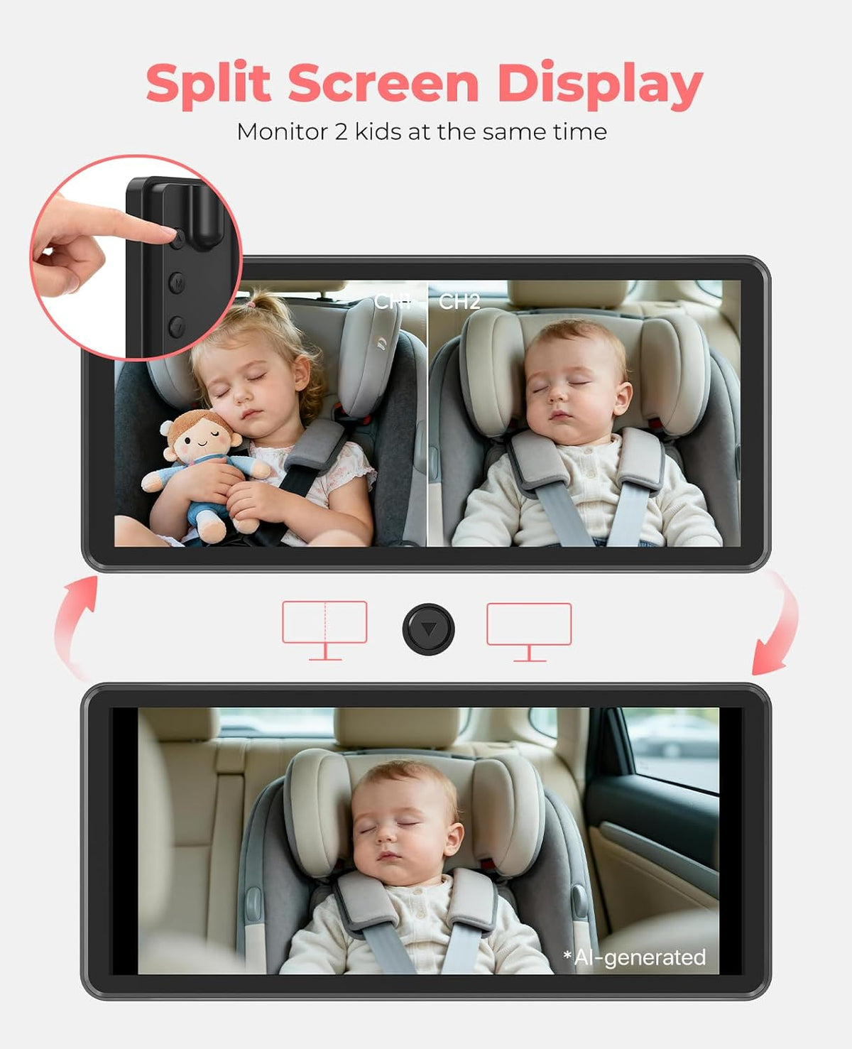 BM2 PRO Dual Baby Car Camera, 5.2" 1080P Baby Monitor